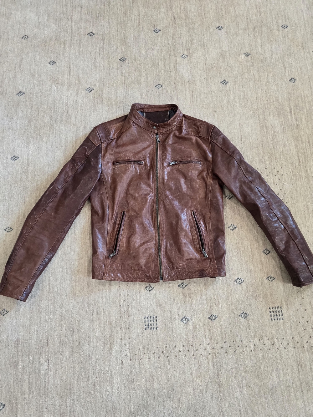 Vera Pelle Men's Leather Moto Jacket Brown Size 48(M)